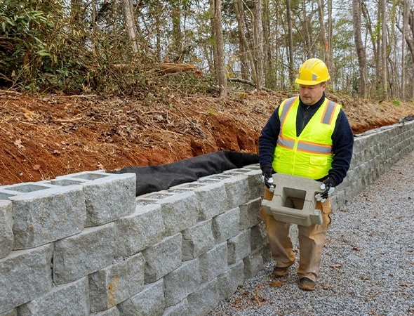 Stone Retaining Wall Installation